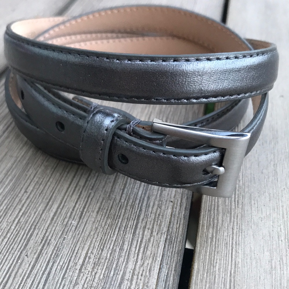 Talbots DK grey metallic leather belt Sz L